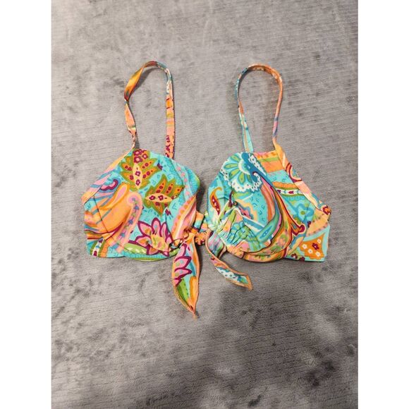 Victoria's Secret Swim 34C Paisley Bikini Top Blue Orange Floral - Picture 1 of 3